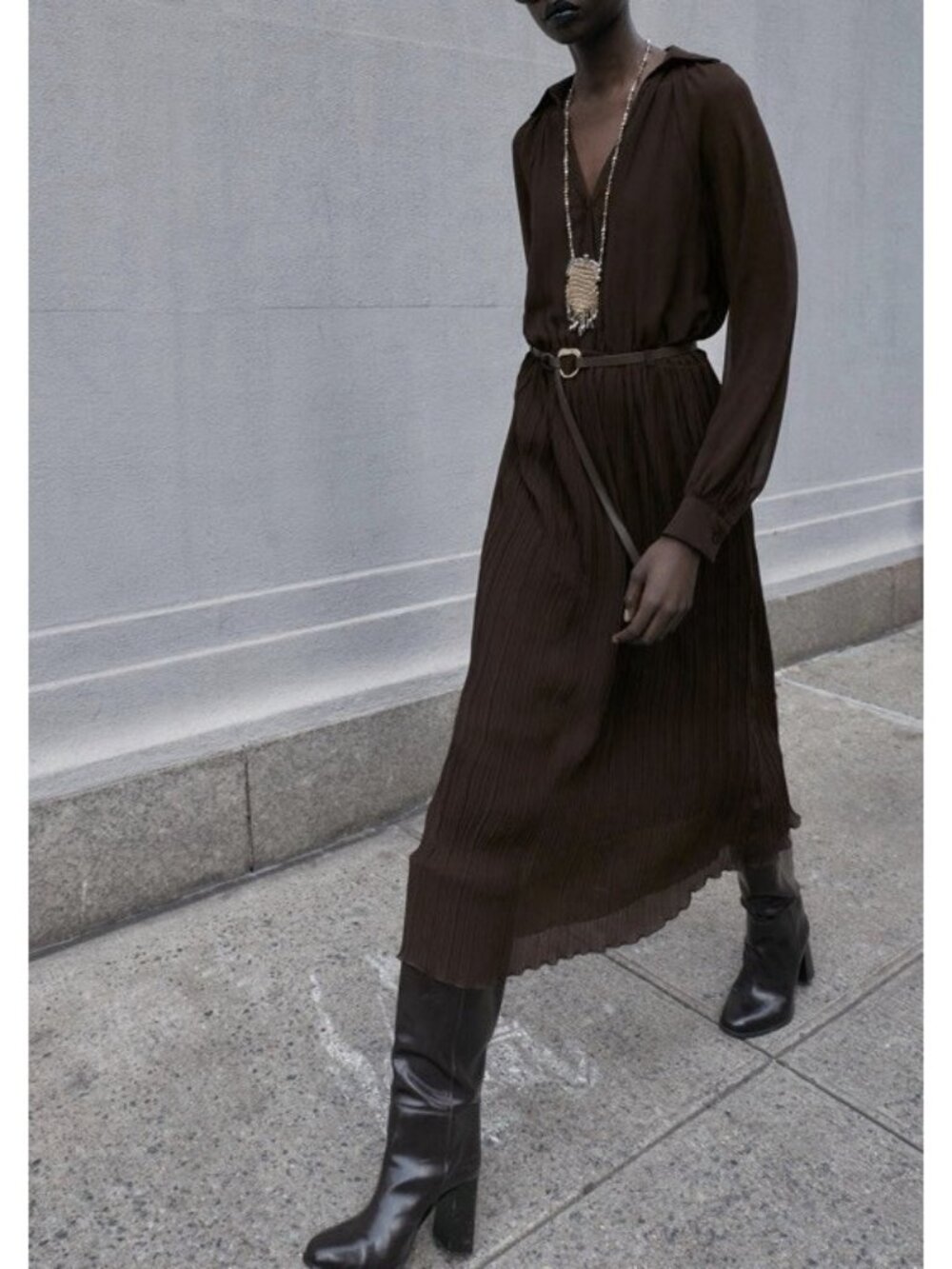 Zara Women’s Pleated Midi Dress Brown Large